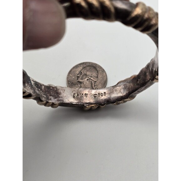 Brian Bergner 925 Silver And Gold Plate Crosshatch Bangle - Picture 6 of 9